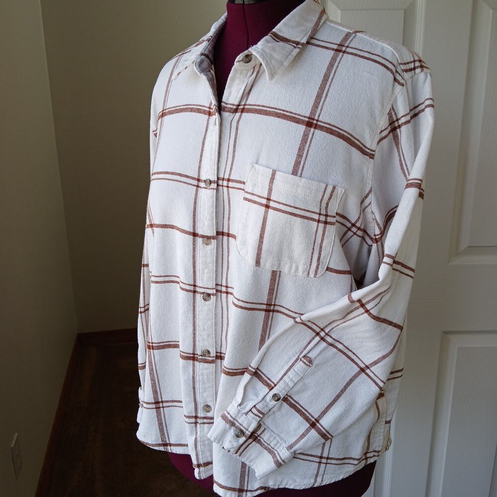 Universal Thread Cream & Brown Plaid Flannel Button-up Shirt XXL relaxed fit - Picture 14 of 14